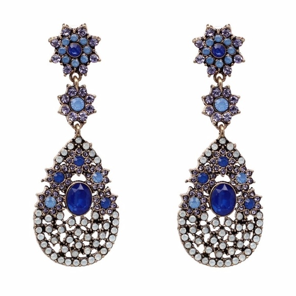 Large Blue Zircon Crystal Dangle Earrings - Picture 1 of 4